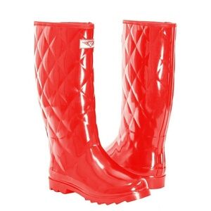 Women's Rainboots, Rubber Tall Rain Boots, RB-1411, Red Quilt, Size 6